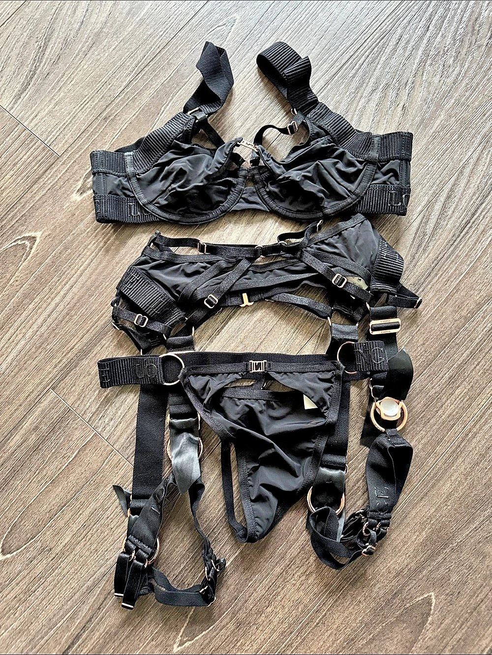 Lounge 3 piece Black Strappy Harness Set